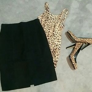 Tiger print Top / Black knee length Skirt (only)